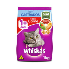 Ração Whiskas para Gatos Adultos Castrados Sabor Carne 1kg